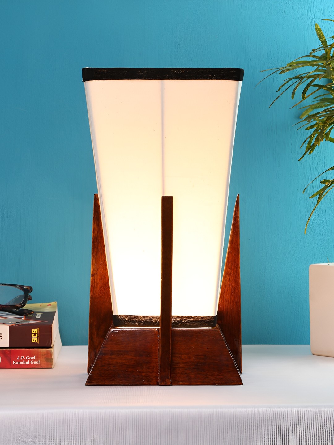

Devansh White Wooden Contemporary Triangle Shaped Table Lamp