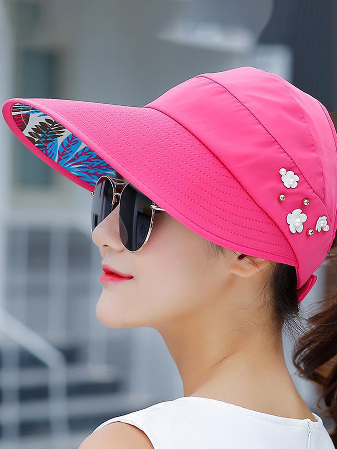 

Alexvyan Women Floral Printed Visor Cap, Pink