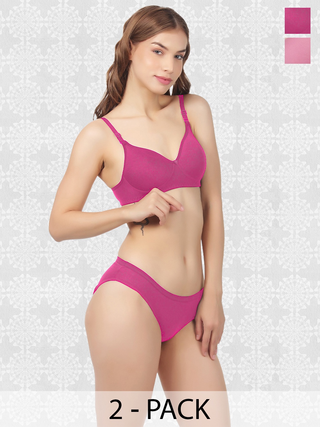 

ACCEZORY Pack of 2 Full Coverage Lightly Padded Lingerie Set, Magenta