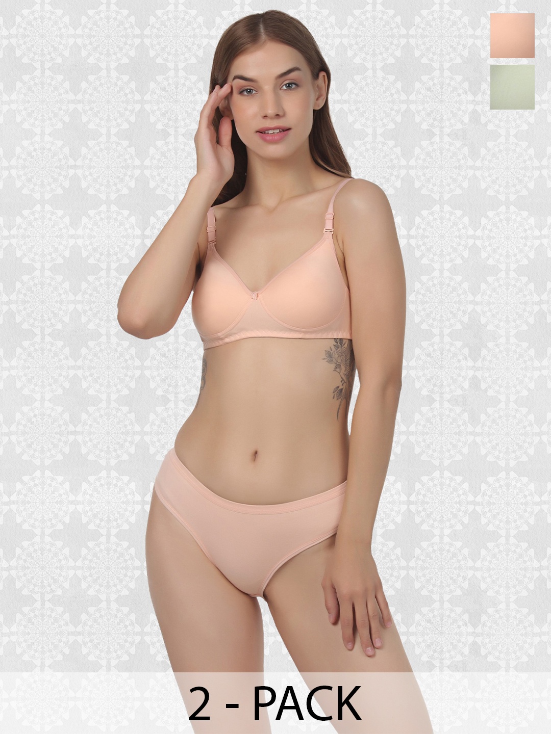 

ACCEZORY Pack Of 2 Lightly Padded Lingerie Set, Peach