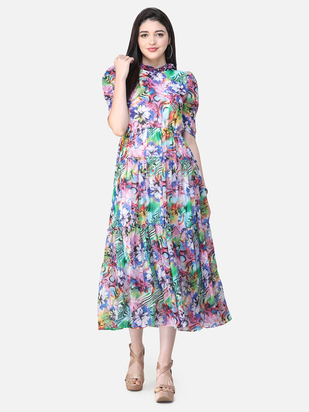 

SCORPIUS Floral Print Georgette Fit & Flare Midi Dress, Purple