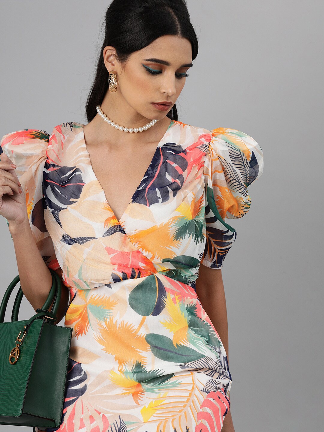 

SCORPIUS Floral Print Chiffon A-Line Dress, White