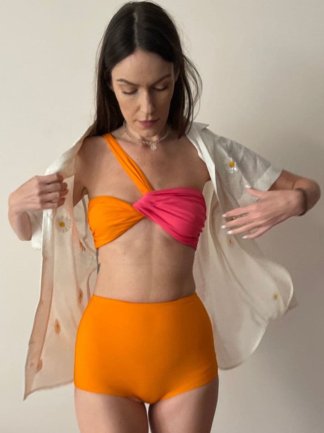 

NADI NADI Two Piece One Shoulder Bikini Swim Set, Orange