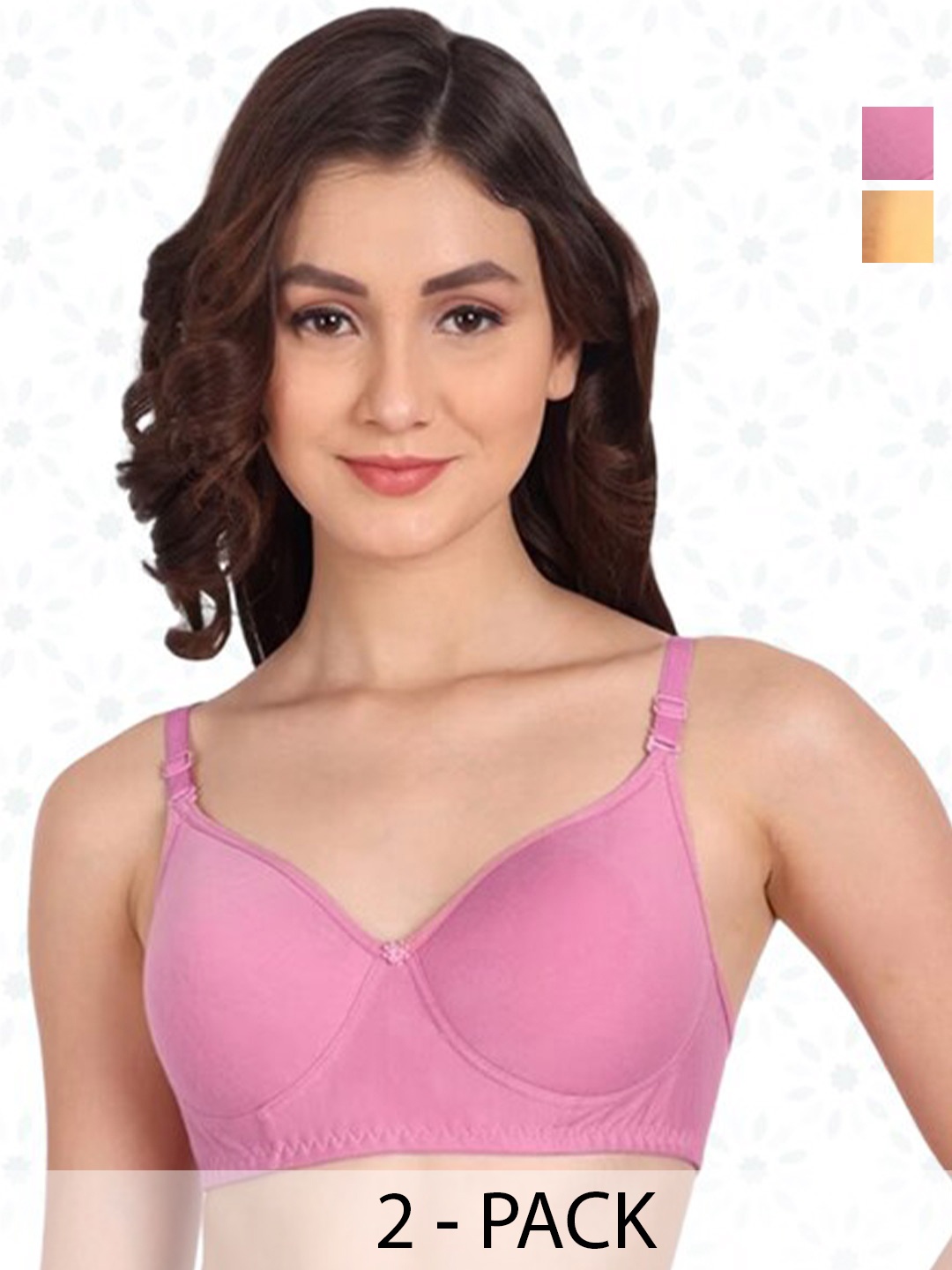 

ACCEZORY Pack Of 2 Full Coverage Lightly Padded Seamless T-Shirt Bra With All Day Comfort, Pink