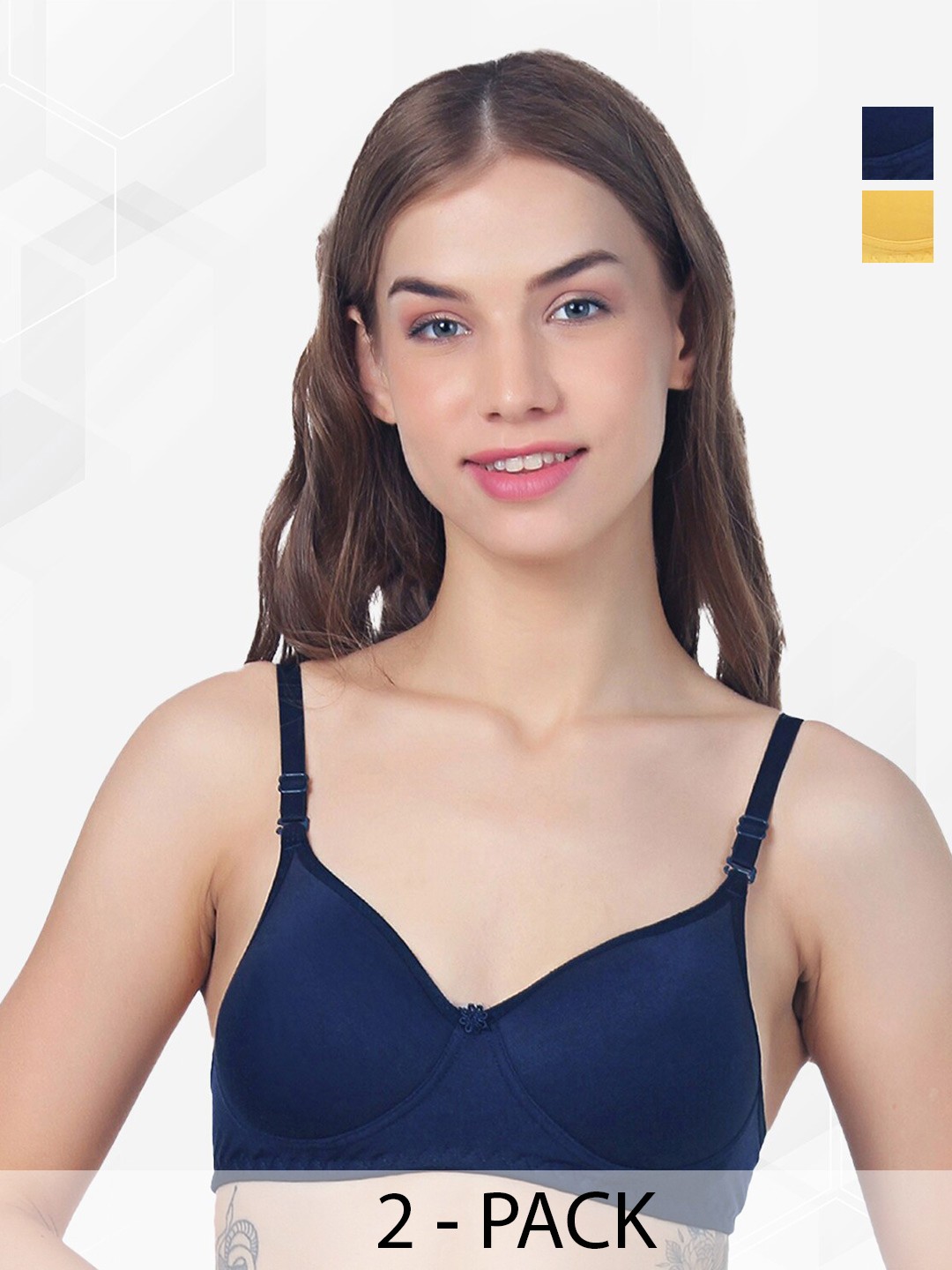 

ACCEZORY Pack Of 2 Full Coverage Lightly Padded Seamless T-Shirt Bra With All Day Comfort, Navy blue