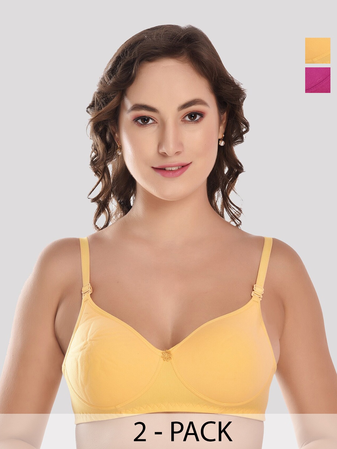

ACCEZORY Pack Of 2 Full Coverage Lightly Padded Seamless T-Shirt Bra With All Day Comfort, Yellow