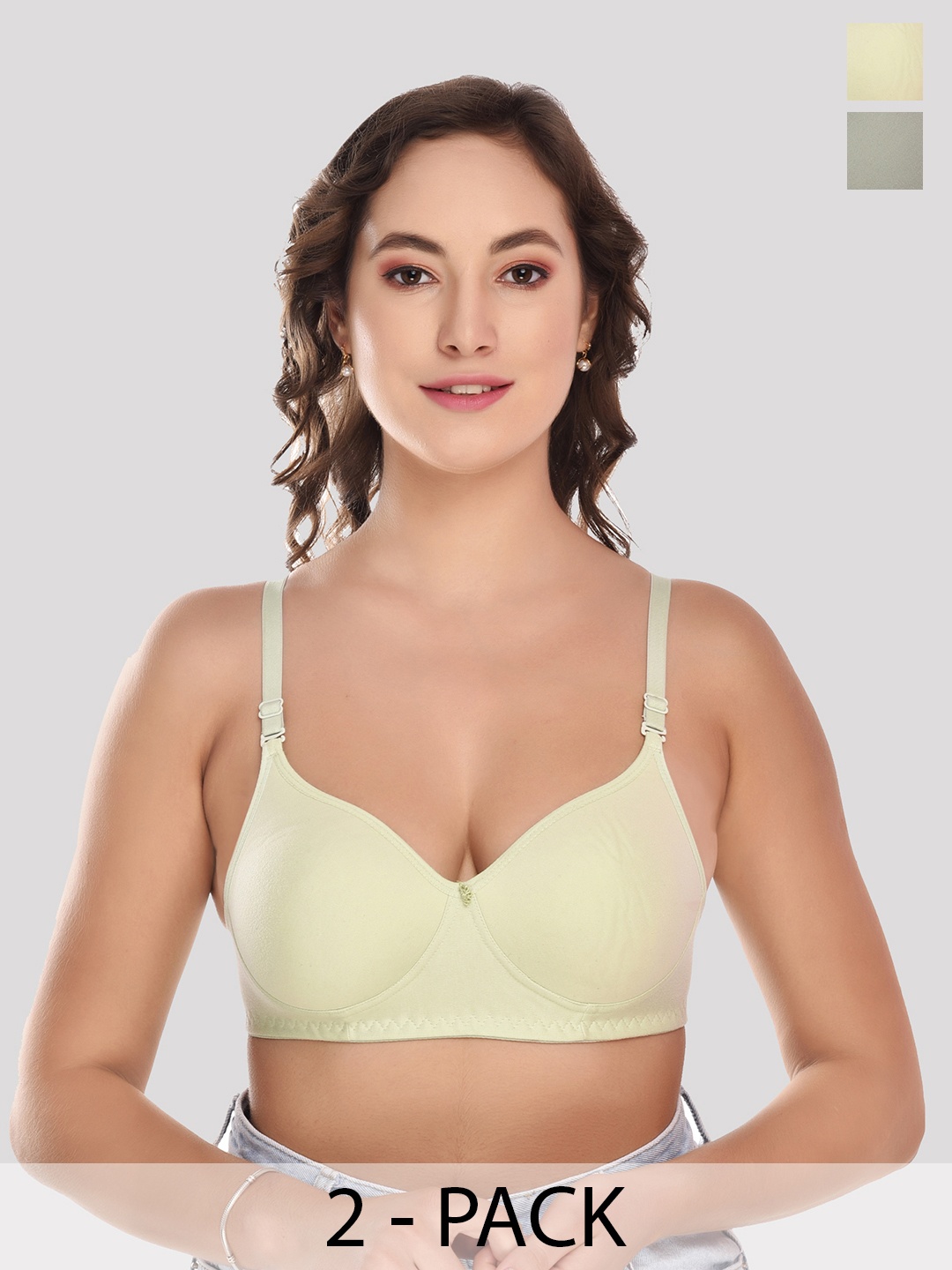 

College Girl Pack Of 2 Women Solid Full Coverage Lightly Padded Bra, Sea green