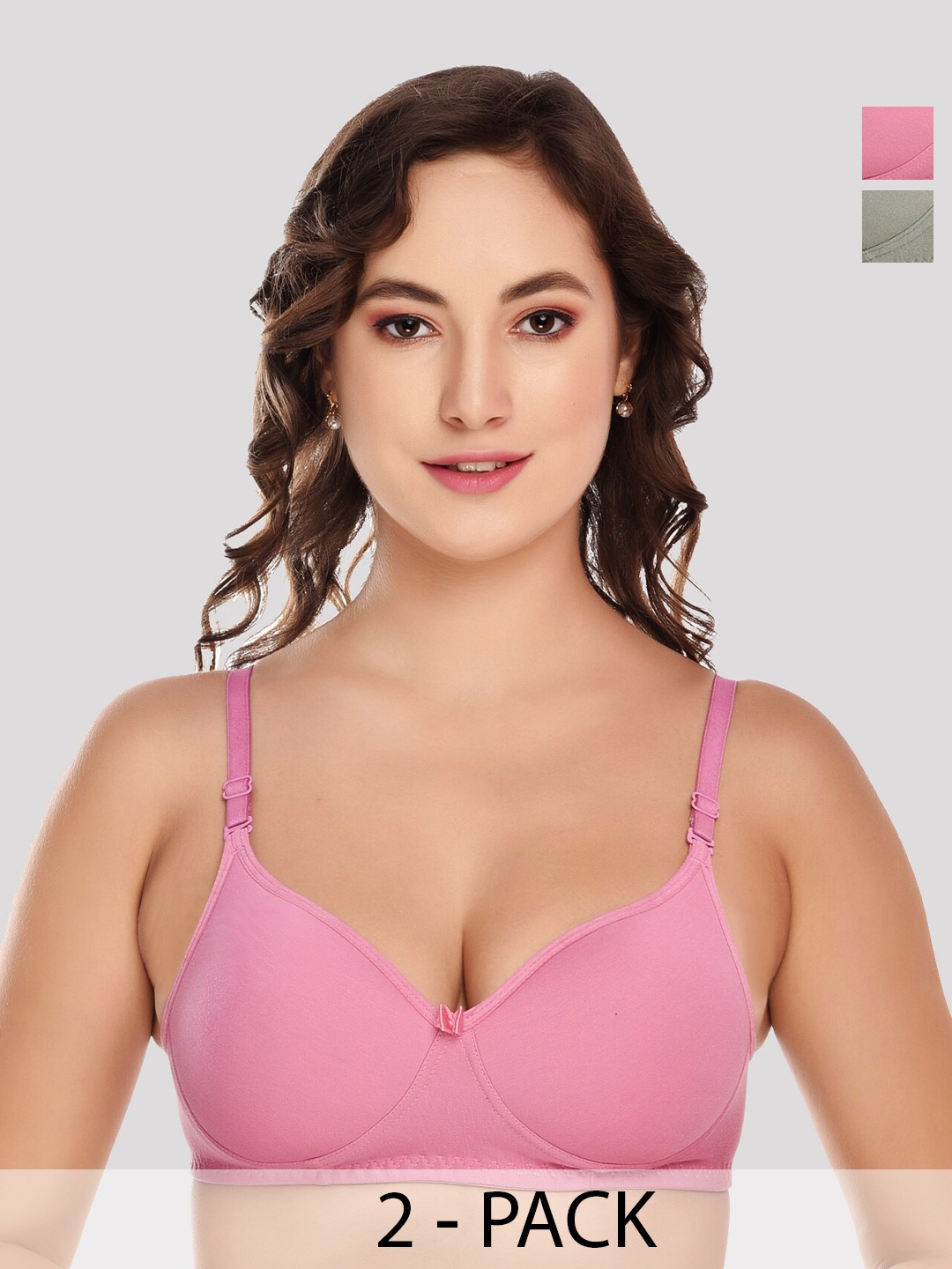 

ACCEZORY Pack Of 2 Full Coverage Lightly Padded Seamless T-Shirt Bra With All Day Comfort, Pink