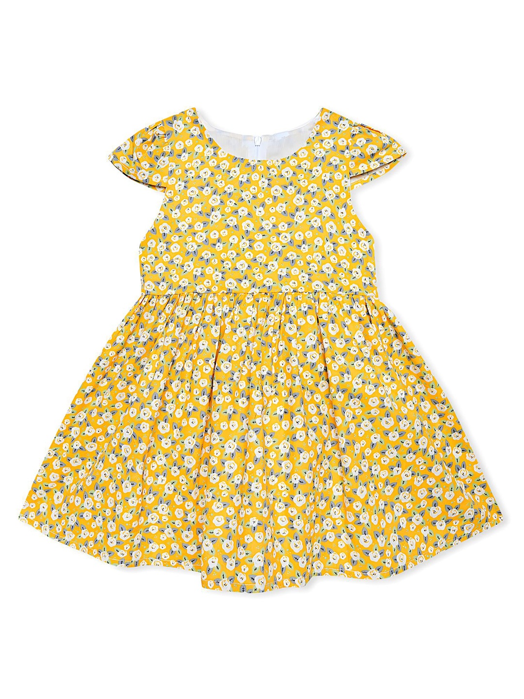 

BAESD Girls Floral Print Round Neck Cotton A-Line Dress, Yellow