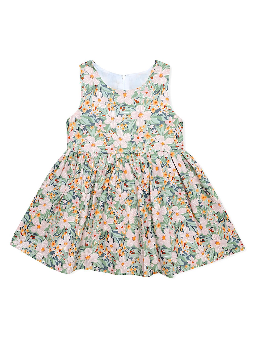 

BAESD Girls Floral Printed Flared V-Neck Cotton A-Line Dress, Green