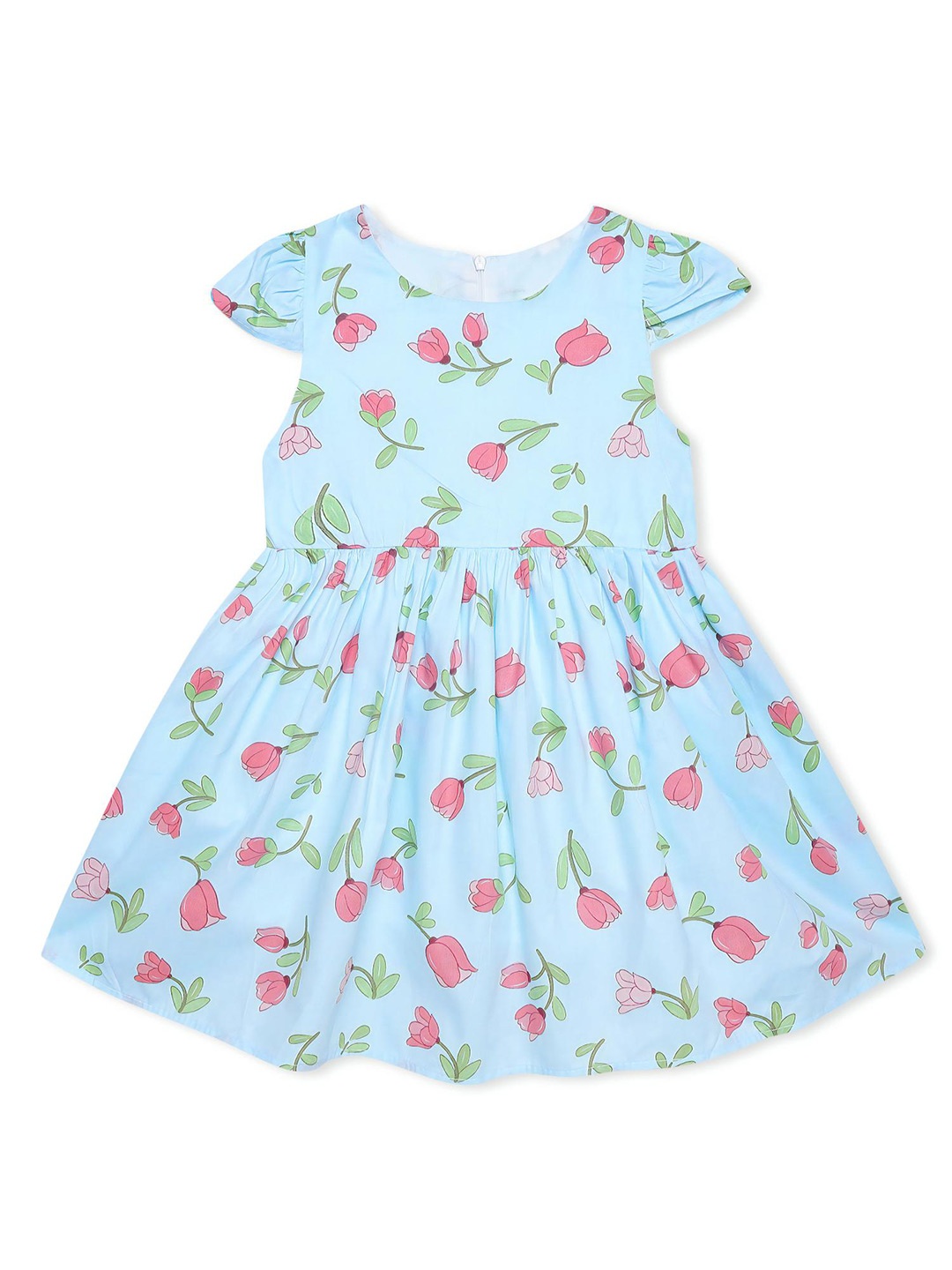 

BAESD Girls Floral Print Round Neck Short Sleeves Cotton Fit & Flare Dress, Blue