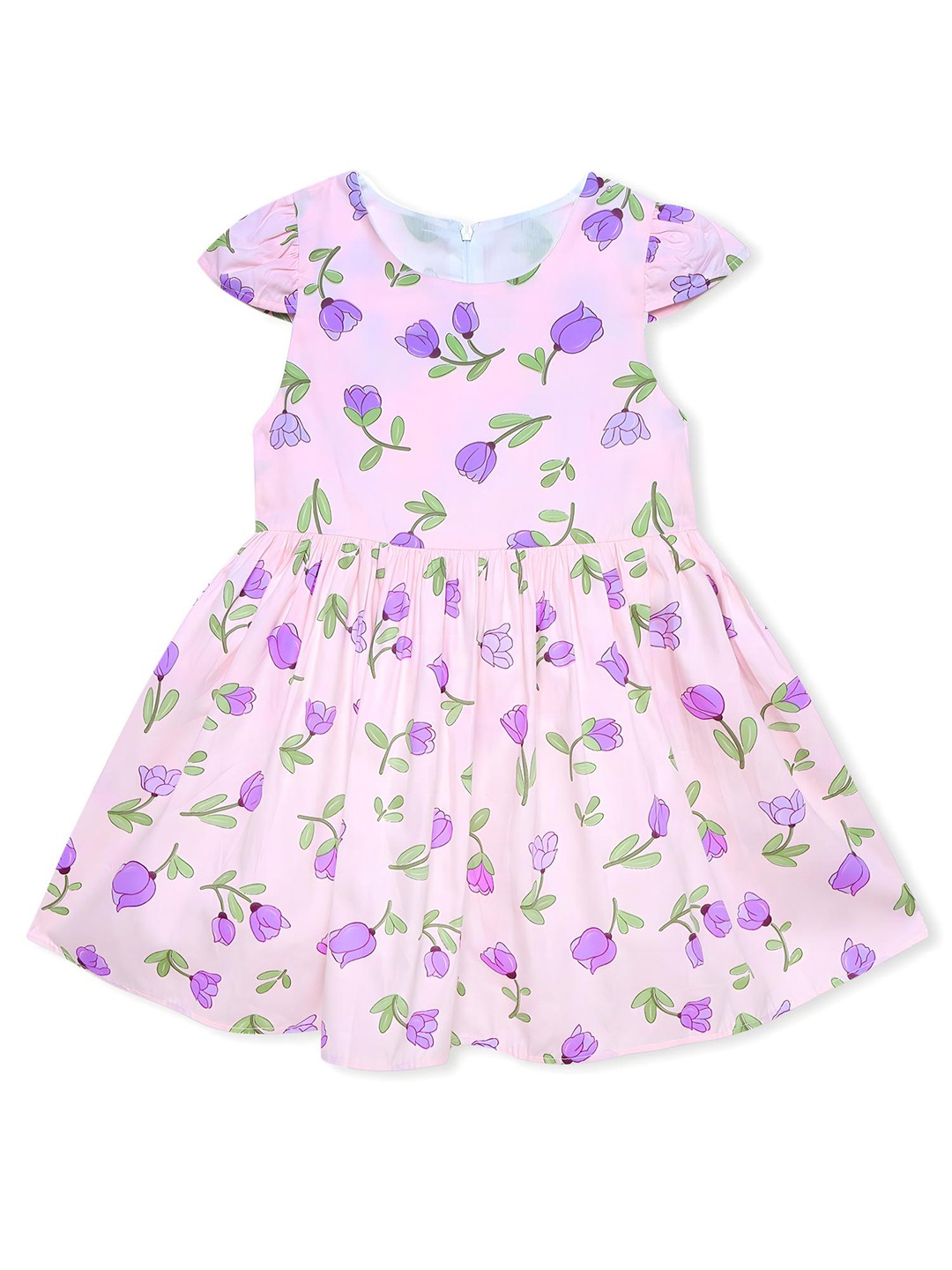 

BAESD Girls Floral Print Round Neck Cotton Fit & Flare Dress, Purple
