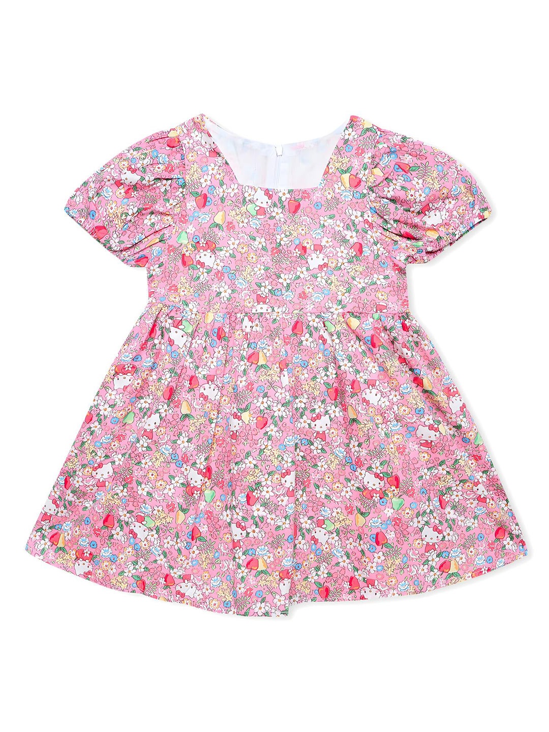 

BAESD Girls Floral Printed Puff Sleeves Fit & Flare Dress, Pink