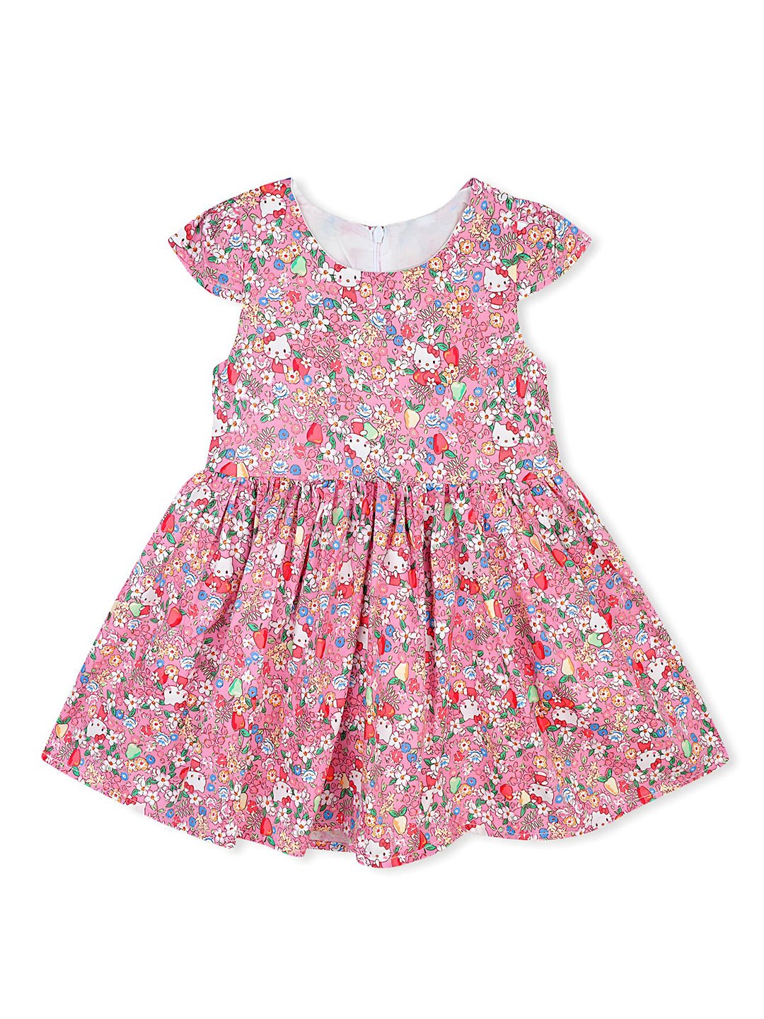 

BAESD Girls Floral Print Round Neck Short Cap Sleeves Cotton Fit & Flare Dress, Pink