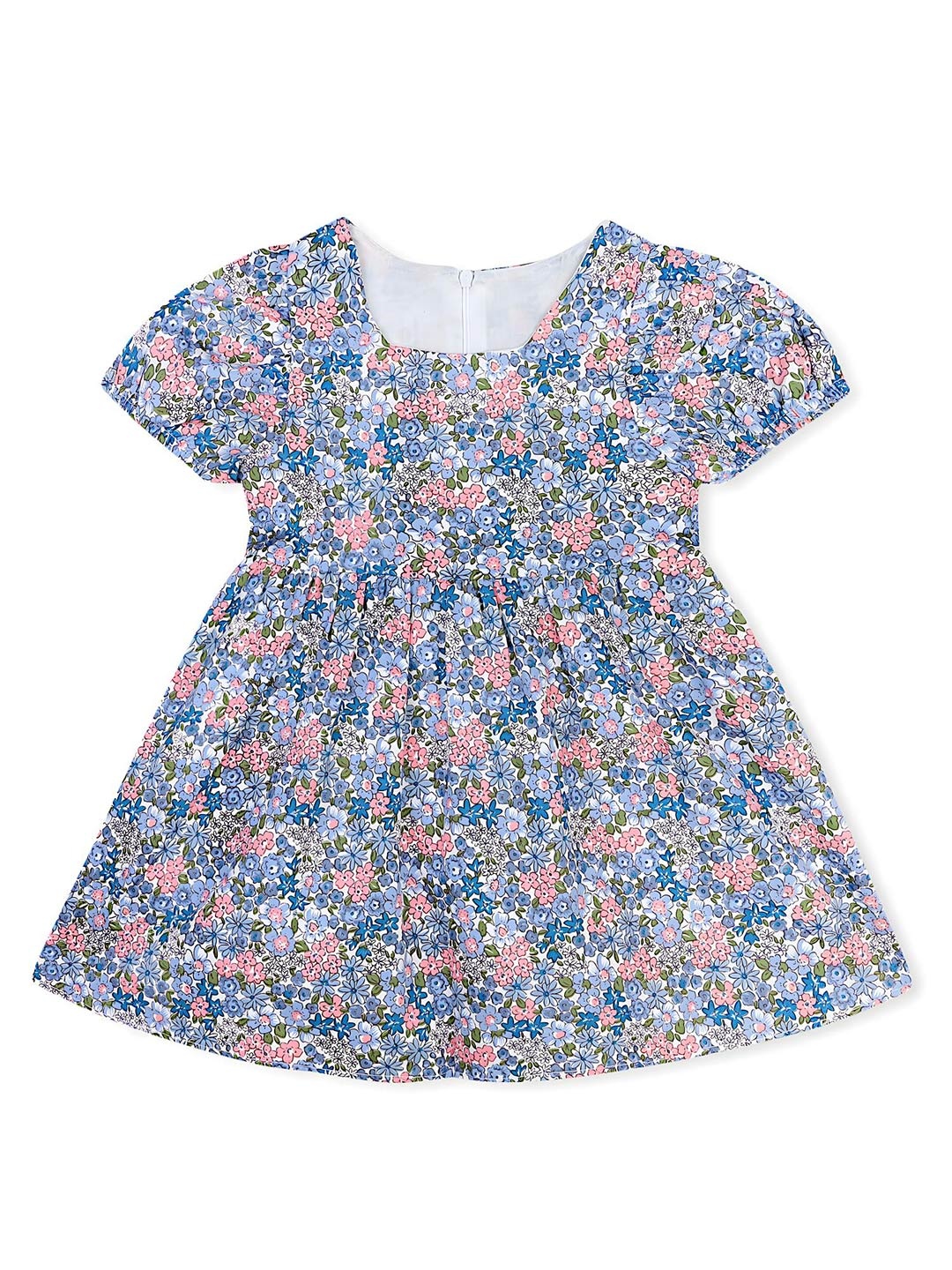 

BAESD Girls Floral Printed Flared Round Neck Cotton A-Line Dress, Blue