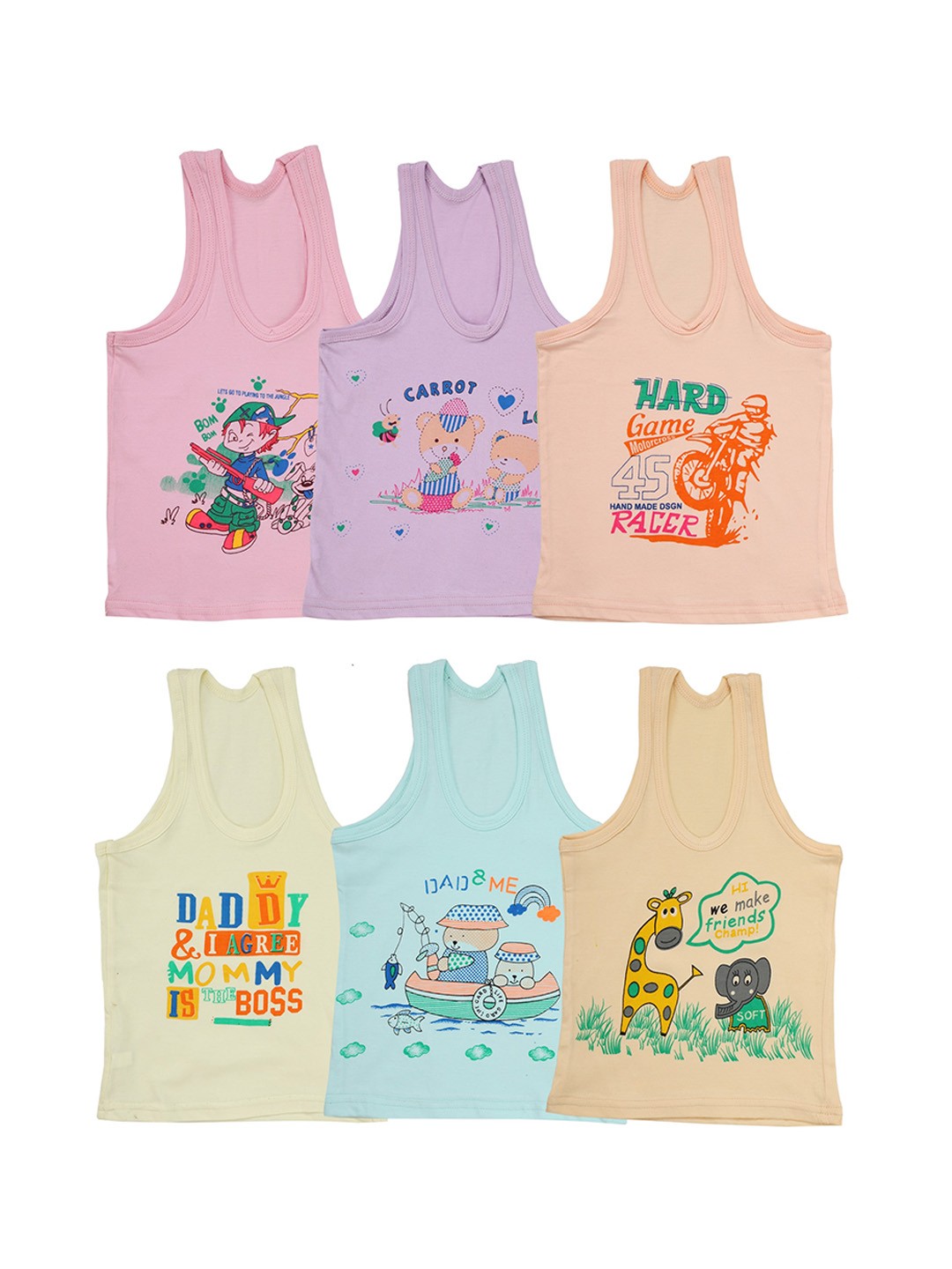 

BAESD Infant Boys Pack Of 6 Printed Cotton Undershirt Vests, Peach