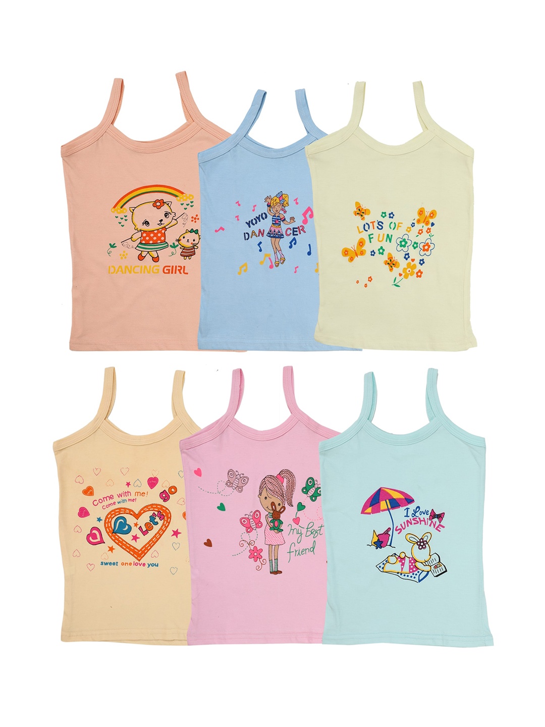

BAESD Infant Girls Pack Of 6 Printed Cotton Camisoles, Blue