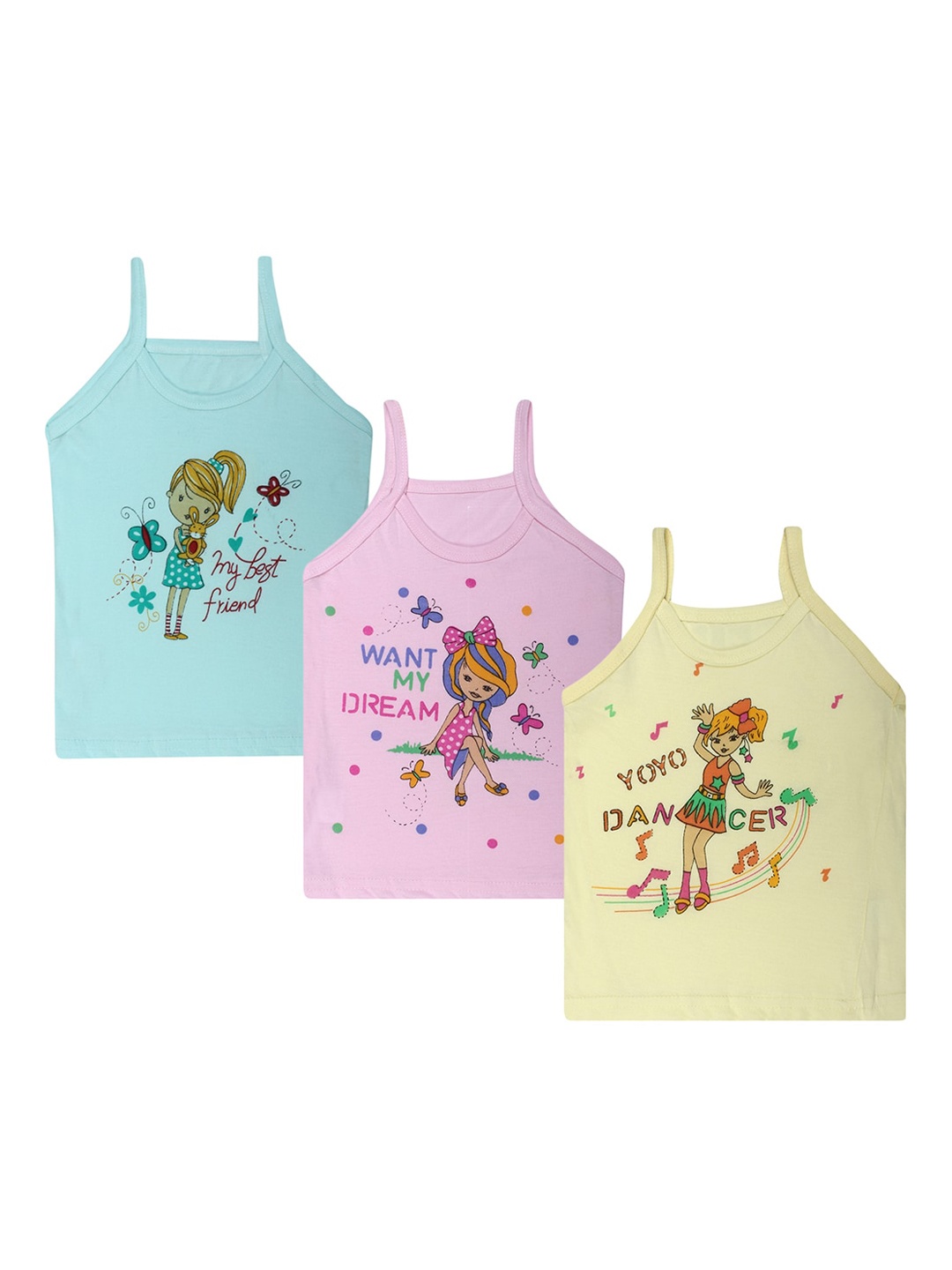 

BAESD Girls Pack of 3 Printed Cotton Camisoles, Blue