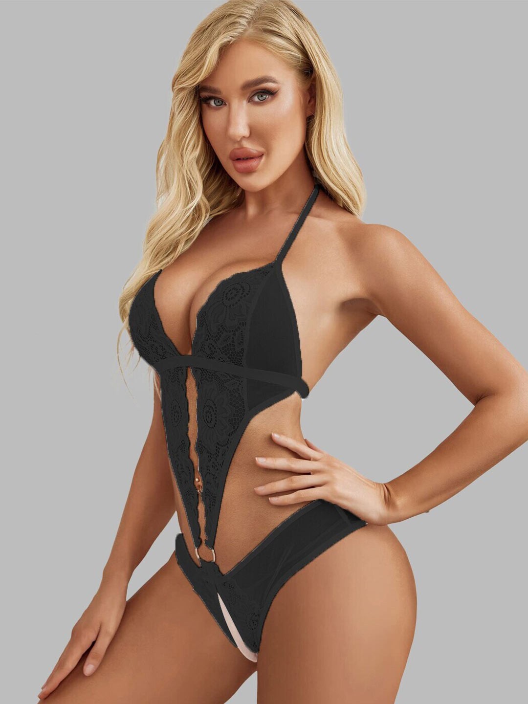 

KRENOZ Net Halter Neck Baby Doll, Black