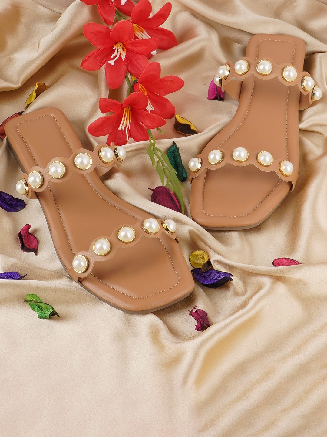 

BAESD Embellished Open Toe Flats, Beige