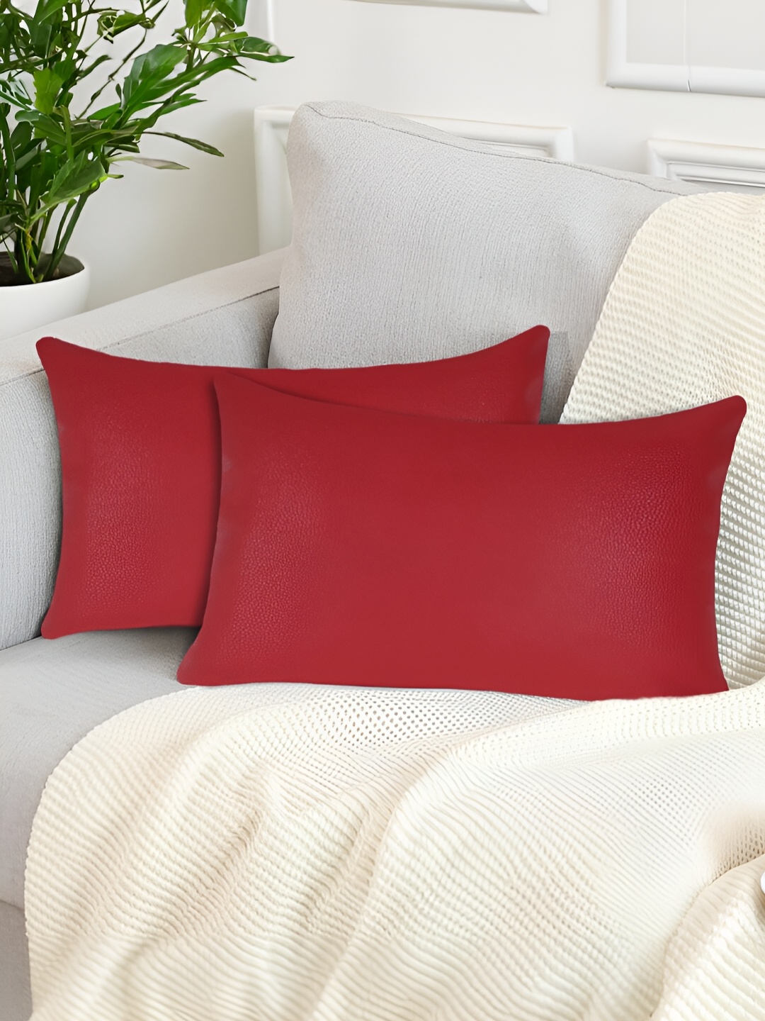 

Tesmare Red 2 Pcs Leather Rectangle Cushion Covers