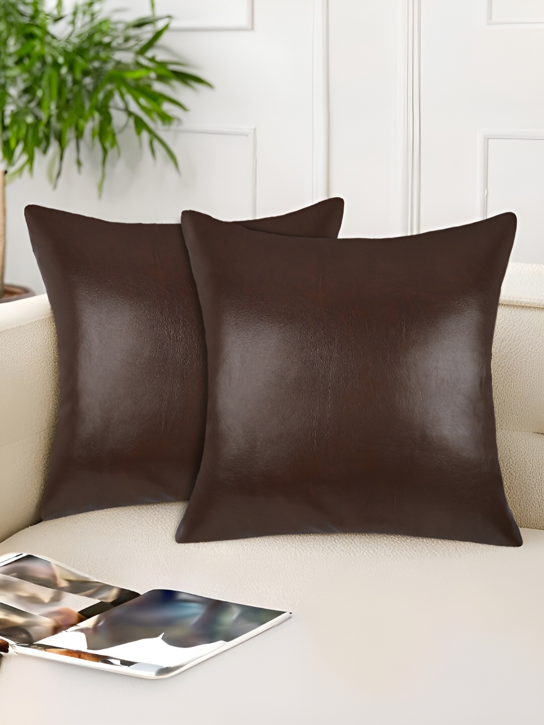 

Tesmare Brown 2 Pieces Leather Square Cushion Covers