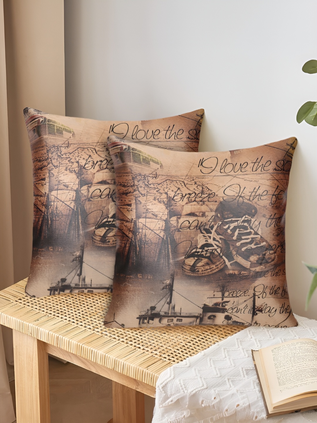 

Tesmare Brown & Black 2 Pieces Quirky Square Cushion Covers