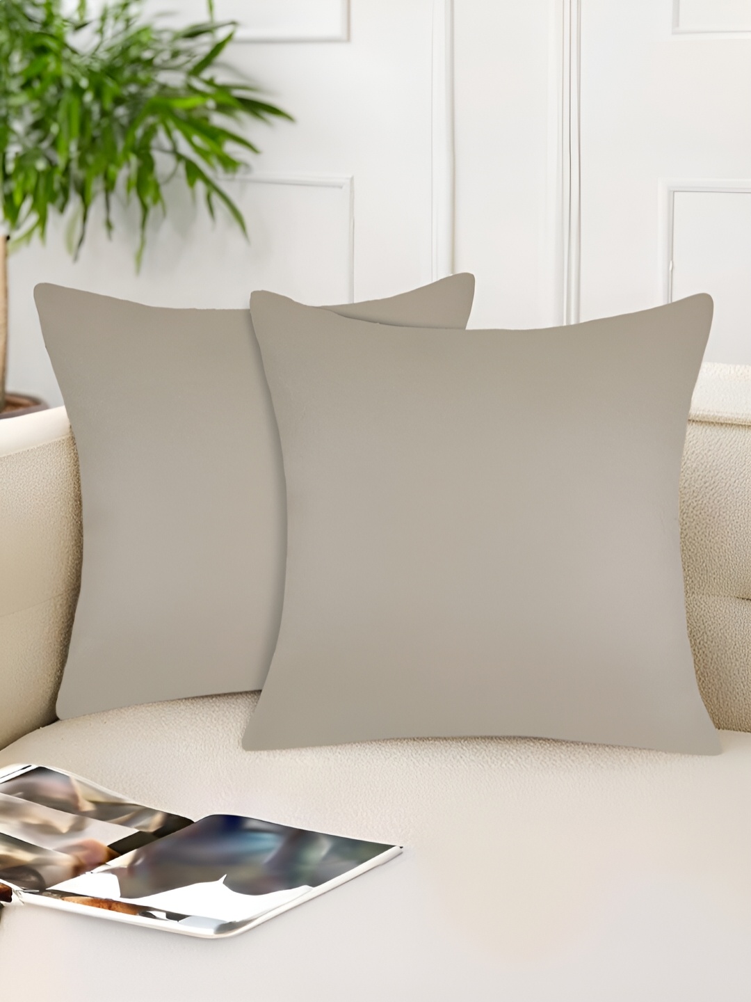 

Tesmare Beige 2 Pieces Leather Square Cushion Covers