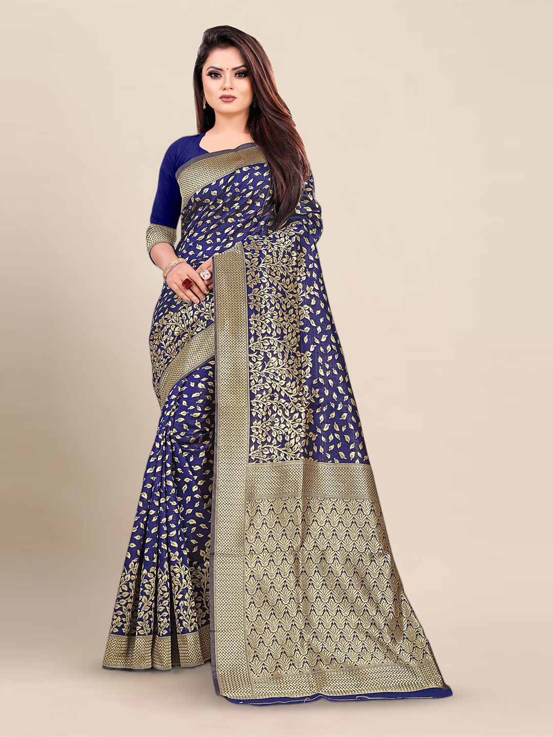 

KALINI Ethnic Motif Woven Design Banarasi Zari Saree, Blue