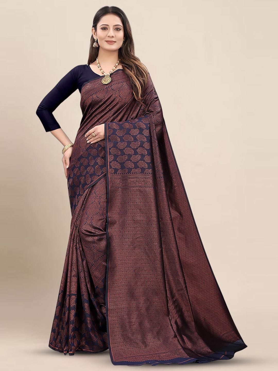 

KALINI Ethnic Motif Woven Design Banarasi Zari Saree, Blue