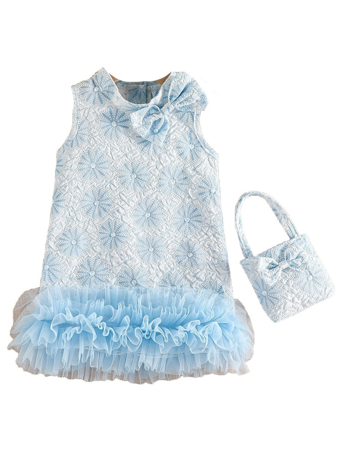 

StyleCast x Revolte Girls Blue Round Neck Sleeveless Ruffled Drop-Waist Dress