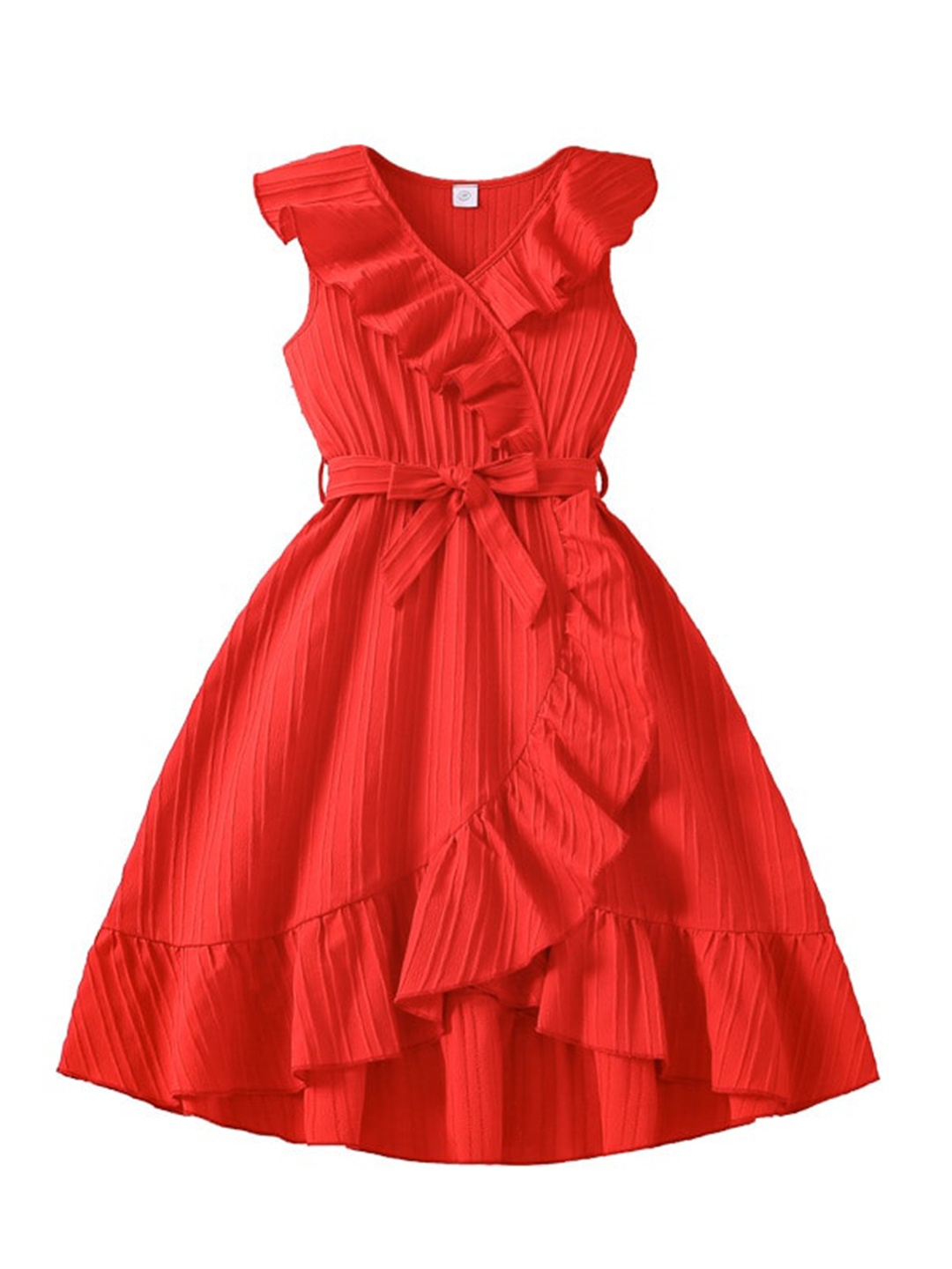 

StyleCast x Revolte Red V Neck Ruffled Fit & Flare Midi Dress