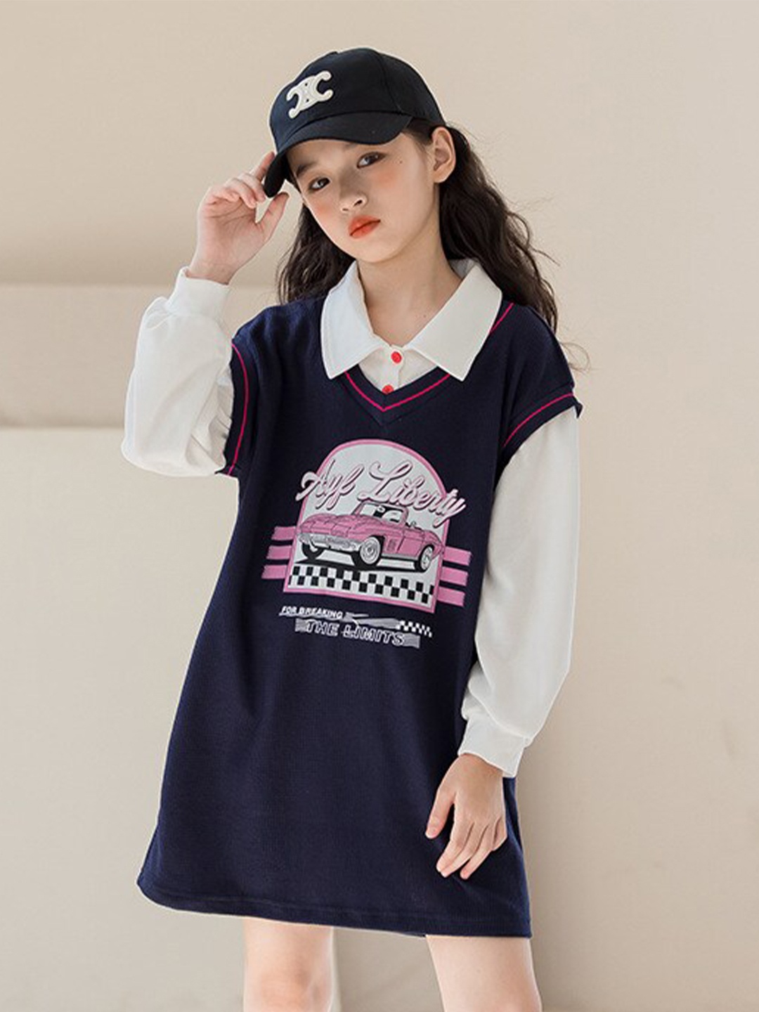 

StyleCast x Revolte Navy Blue & White Graphic Printed T-shirt Dress