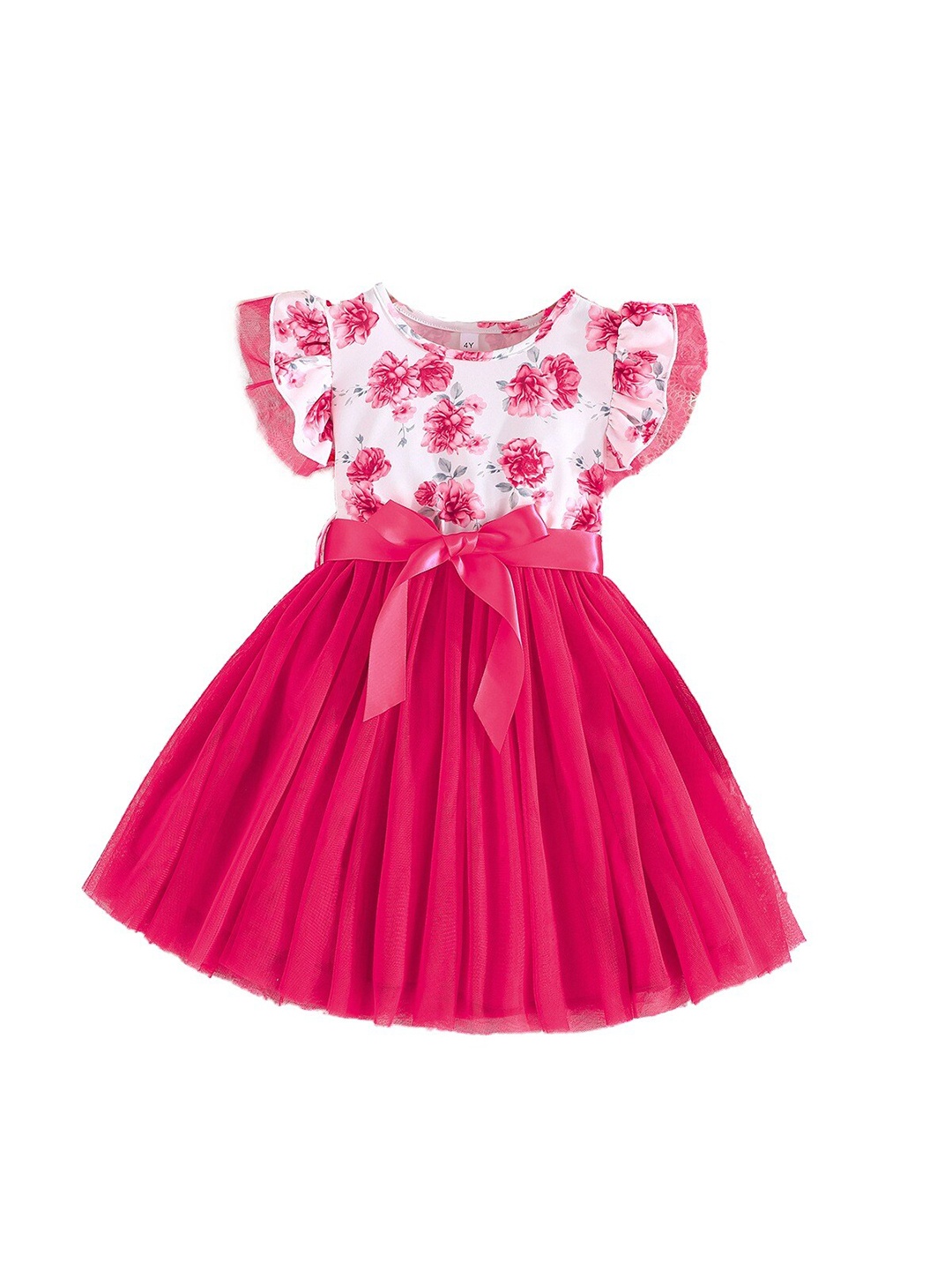 

StyleCast x Revolte Floral Printed Flutter Sleeve Semi Sheer Fit & Flare Dress, Pink