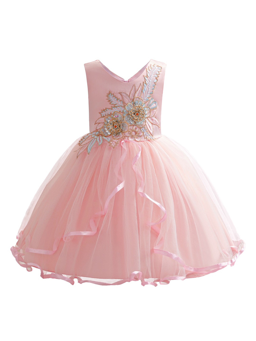 

StyleCast x Revolte Pink V Neck Embellished Applique Maxi Dress