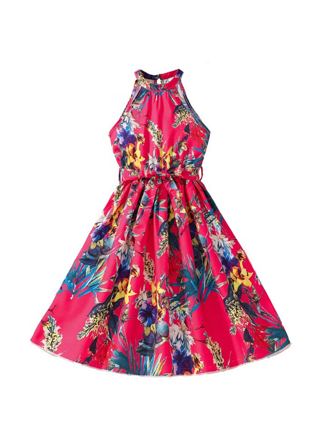 

StyleCast x Revolte Fuchsia Pink & Blue Floral Print Halter Neck Maxi Dress