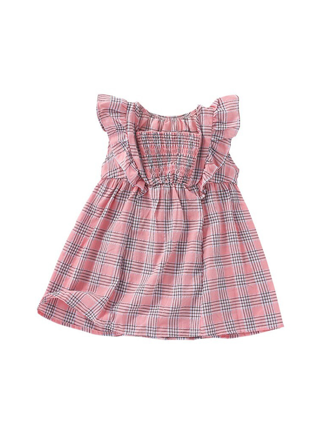 

StyleCast x Revolte Girls Pink Square Neck Checked Flutter Sleeve Fit & Flare Dress