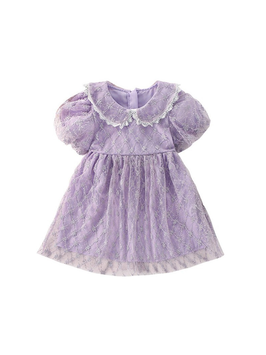 

StyleCast x Revolte Purple Self Design Puff Sleeve Cotton Fit & Flare Dress