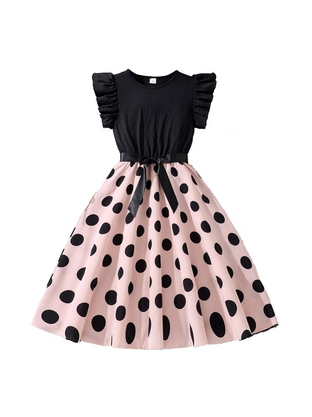 

StyleCast x Revolte Girls Polka Dot Printed Flutter Sleeves Fit & Flare Maxi Dress, Black