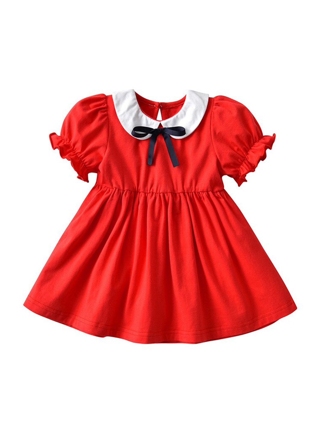 

StyleCast x Revolte Girls Peter Pan Collar Puff Sleeves Cotton Fit & Flare Dress, Red