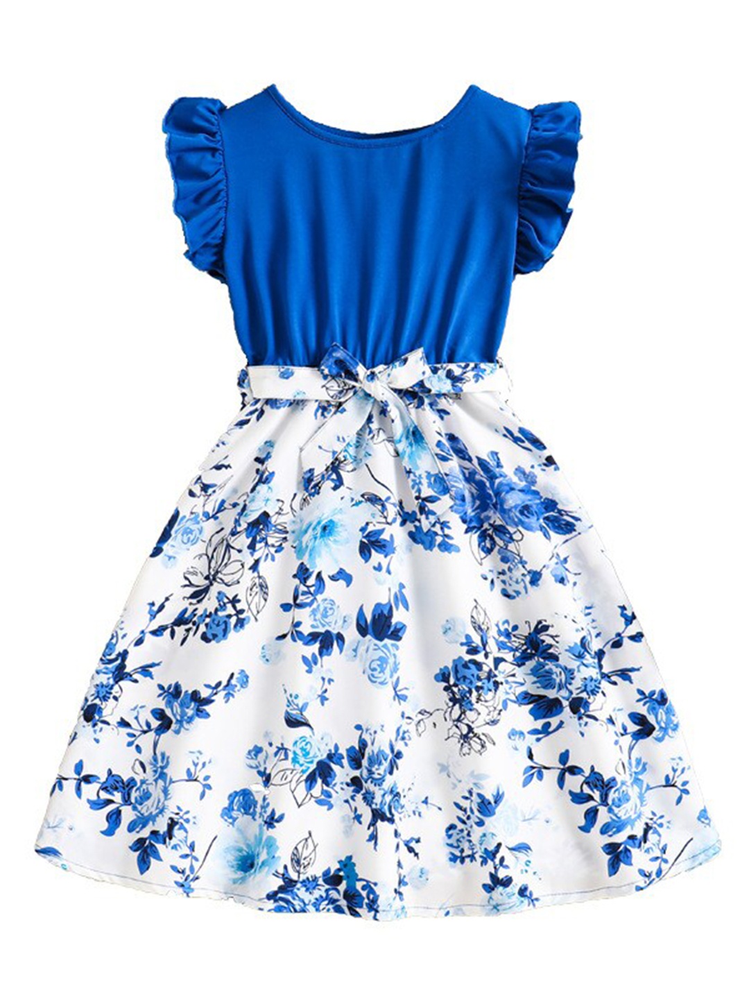 

StyleCast x Revolte Girls Blue Round Neck Floral Print Flutter Sleeve Fit & Flare Dress