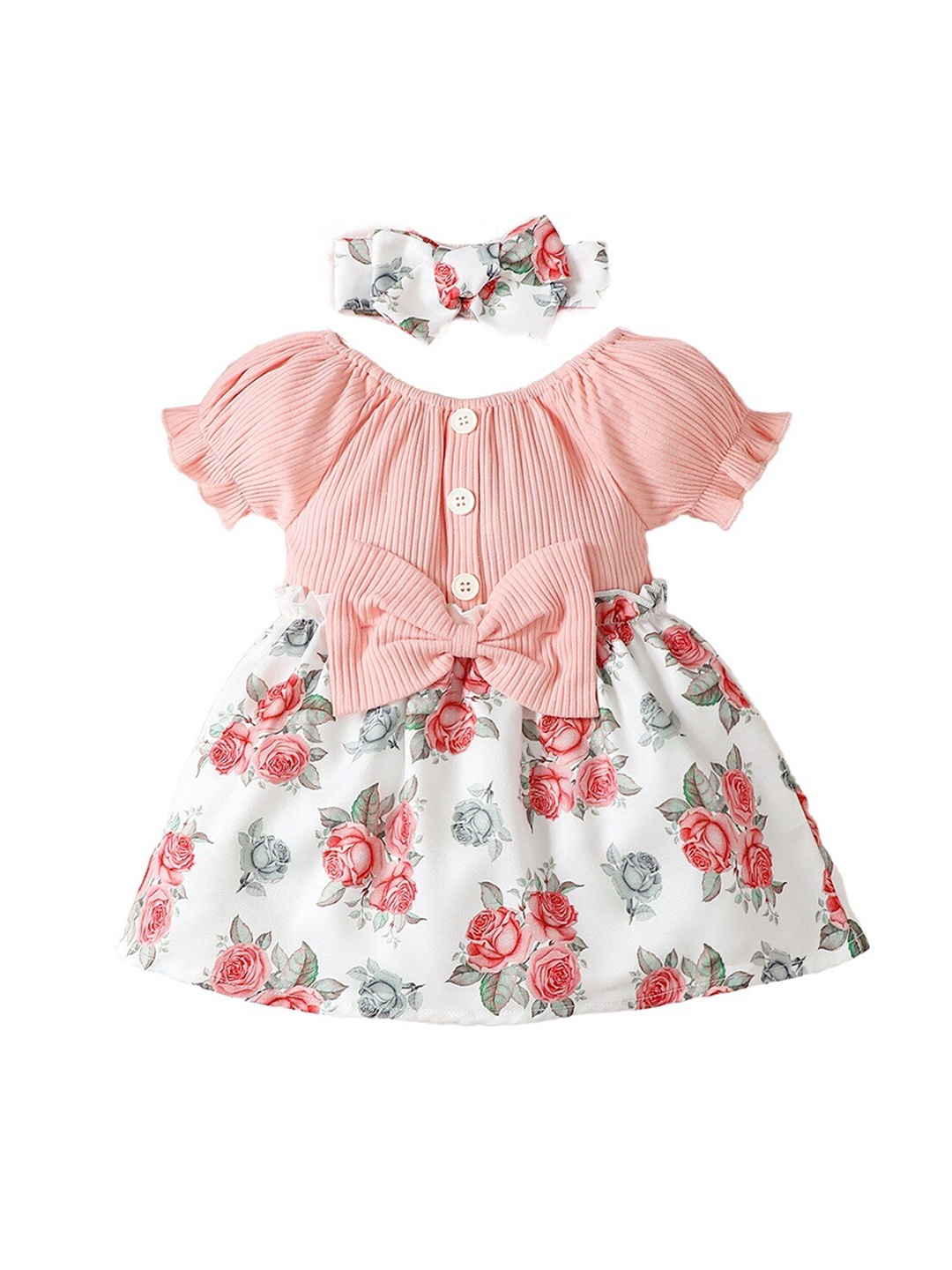 

StyleCast x Revolte Girls Pink Round Neck Floral Print Cotton Fit & Flare Dress