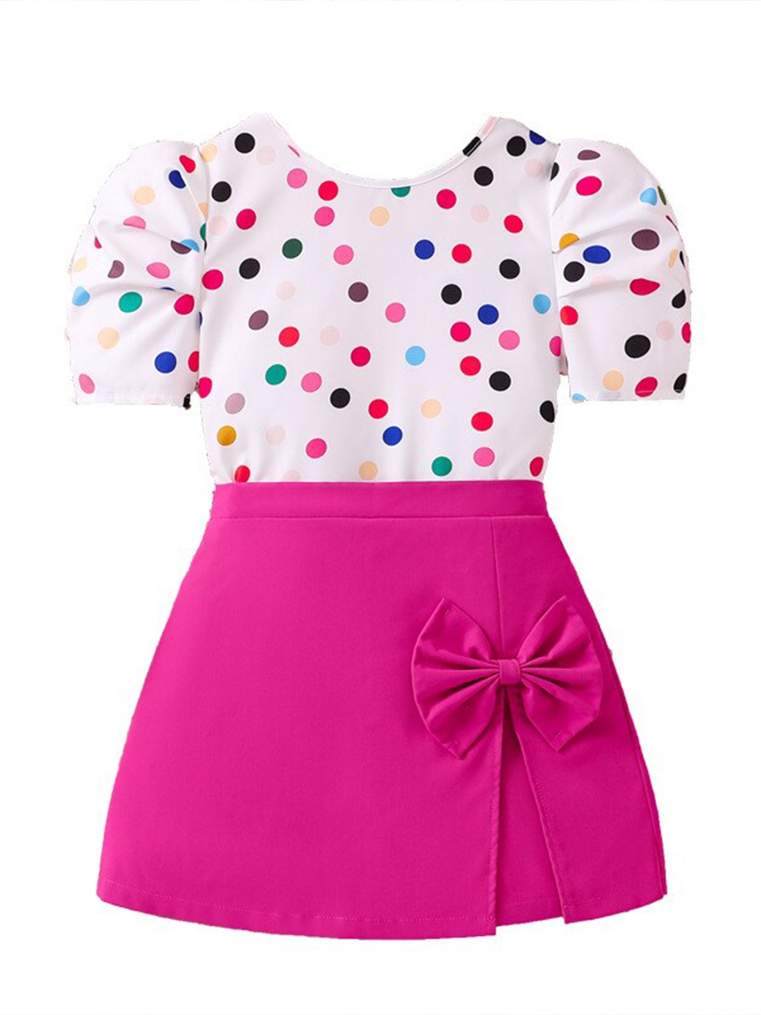 

StyleCast x Revolte Girls Fuchsia & White Round Neck Printed Top with Skirt
