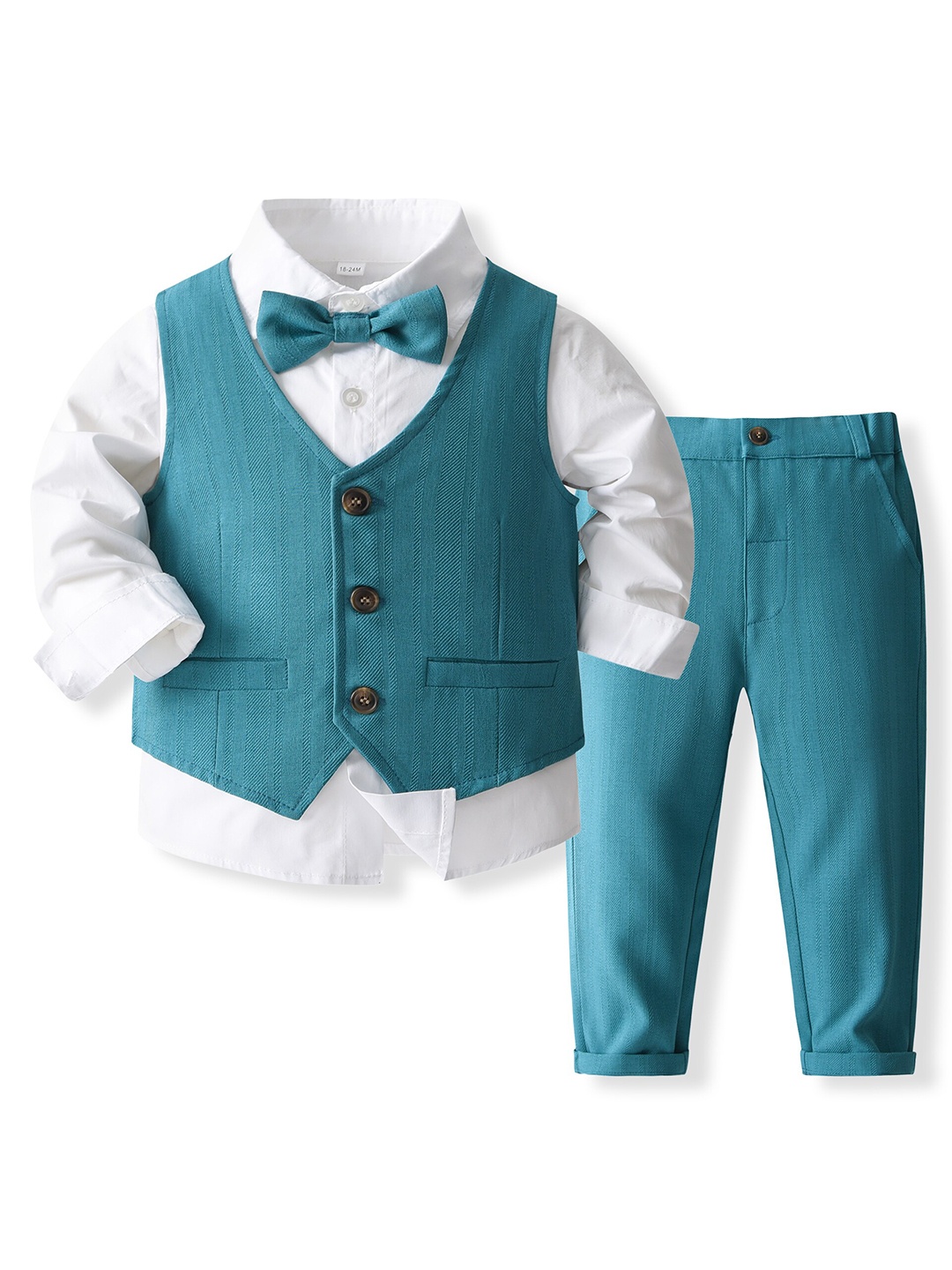 

StyleCast x Revolte Boys Pure Cotton Shirt With Trousers & Waistcoat, Green