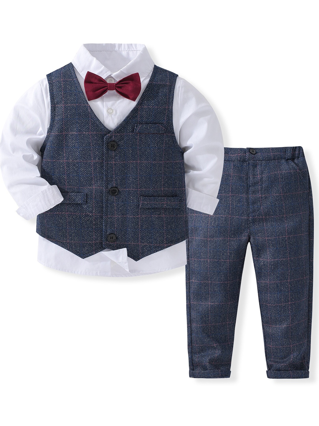 

StyleCast x Revolte Boys Single-Breasted Pure Cotton Four Piece Suit, Navy blue