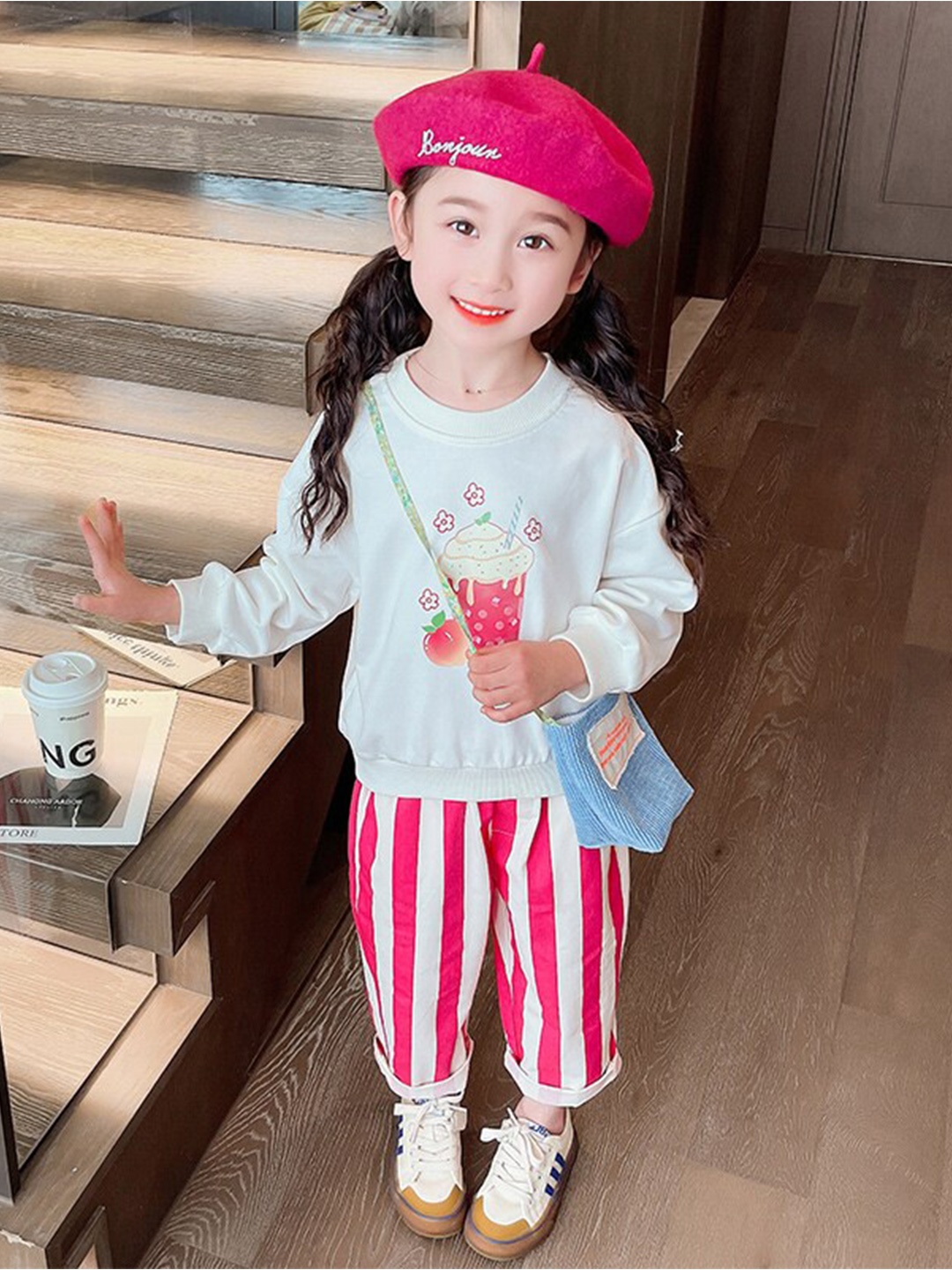 

StyleCast x Revolte Girls White & Red Printed Top with Pyjamas