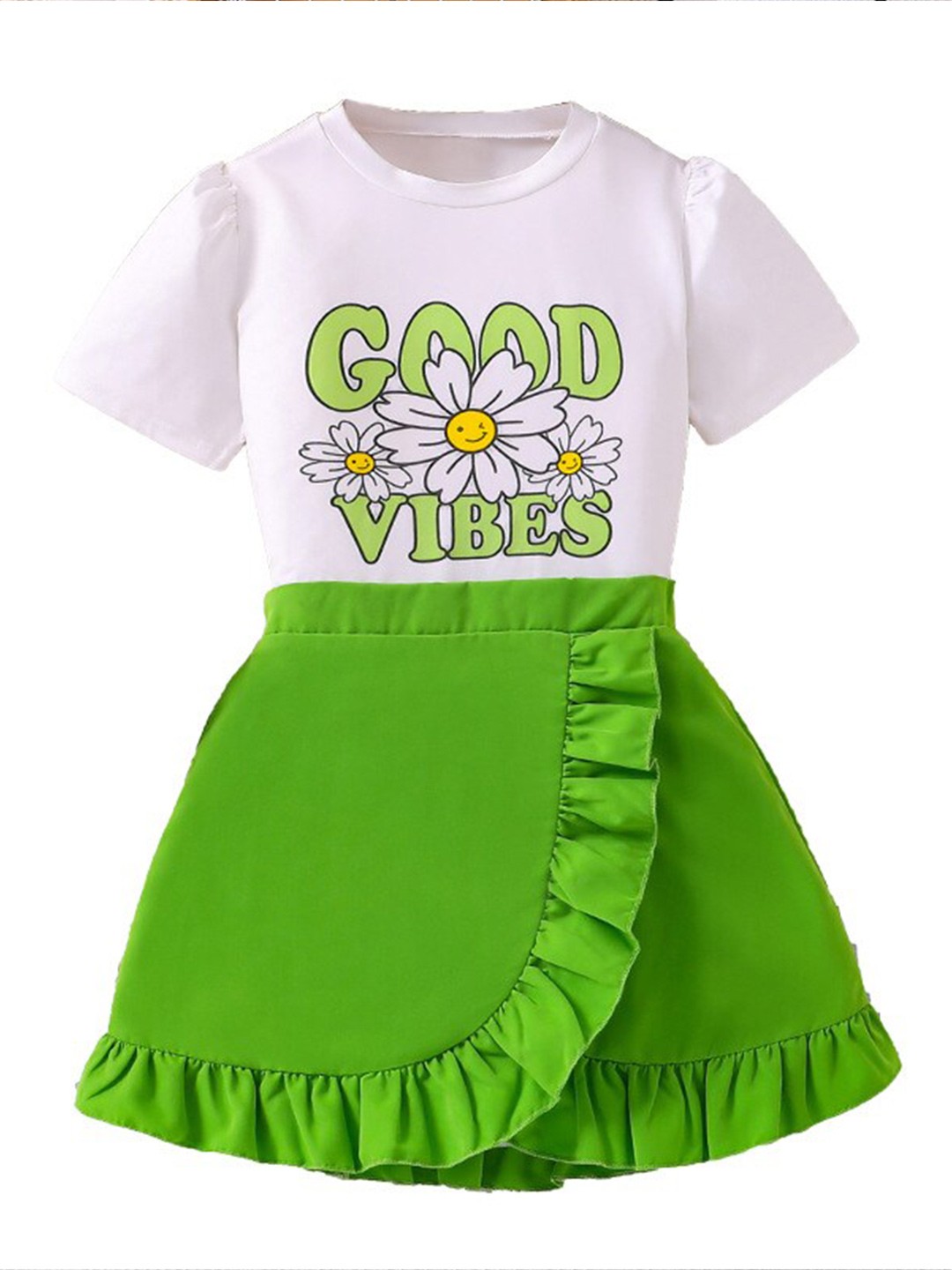 

StyleCast x Revolte Girls Printed Round Neck Short Sleeves T-shirt With Skirt, White