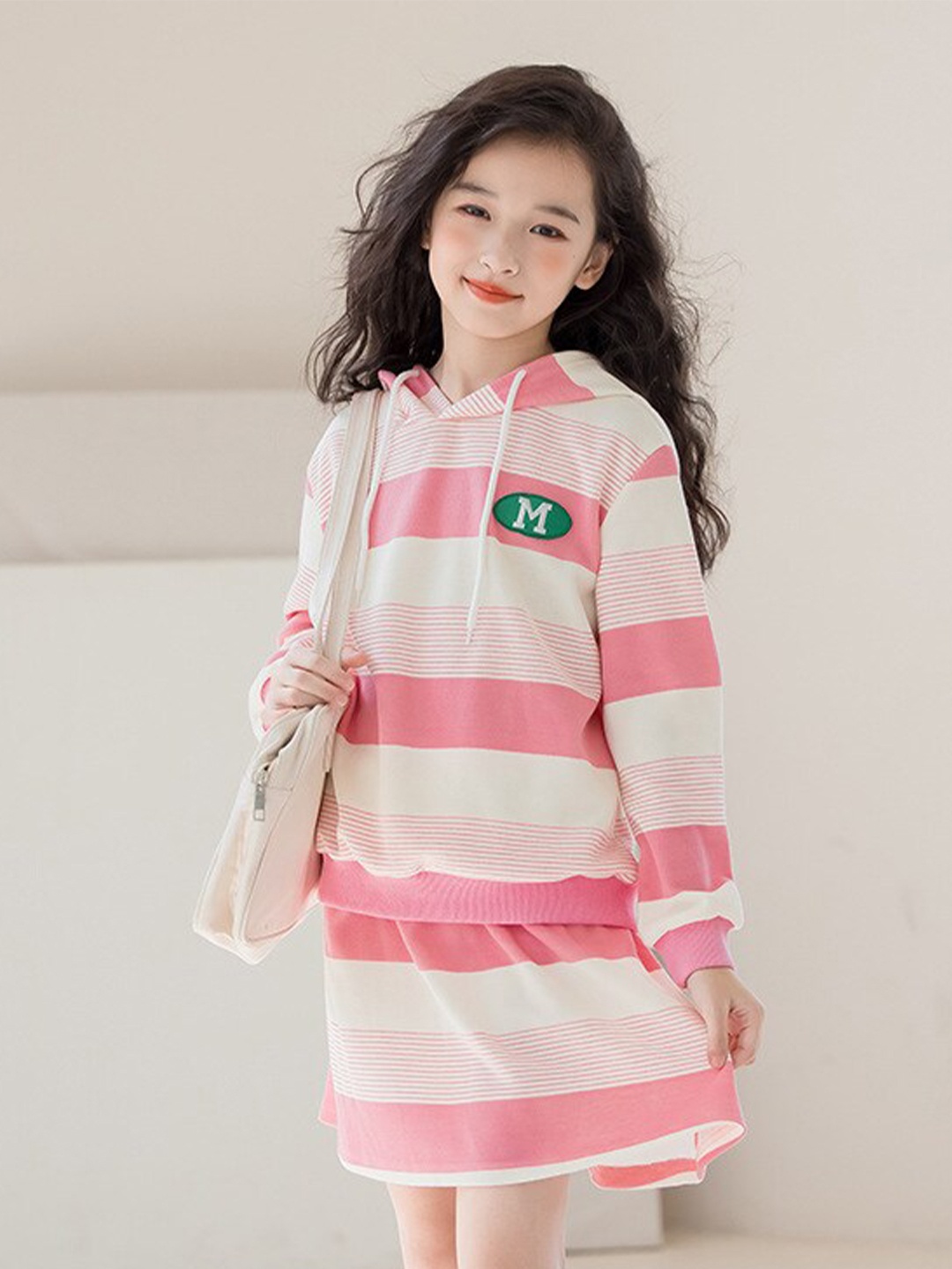 

StyleCast x Revolte Girls Striped Pure Cotton Top With Skirt, Pink