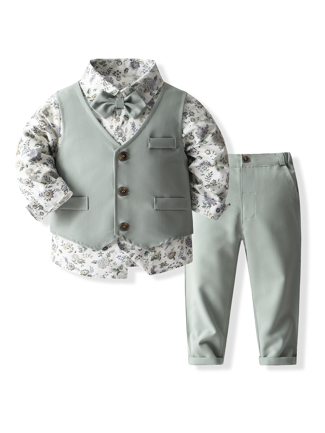 

StyleCast x Revolte Boys Green & White Printed Shirt with Trousers