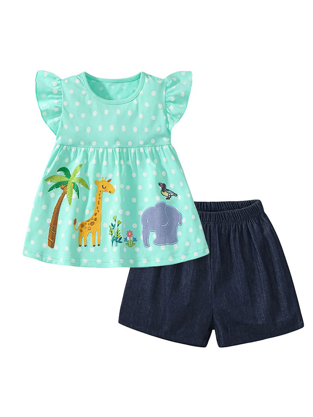 

StyleCast x Revolte Girls Green & Navy Blue Printed Top with Shorts